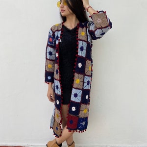 Long crochet cardigan / cardigan kimono / multicoloured crochet jacket / boho crochet festival coat image 2