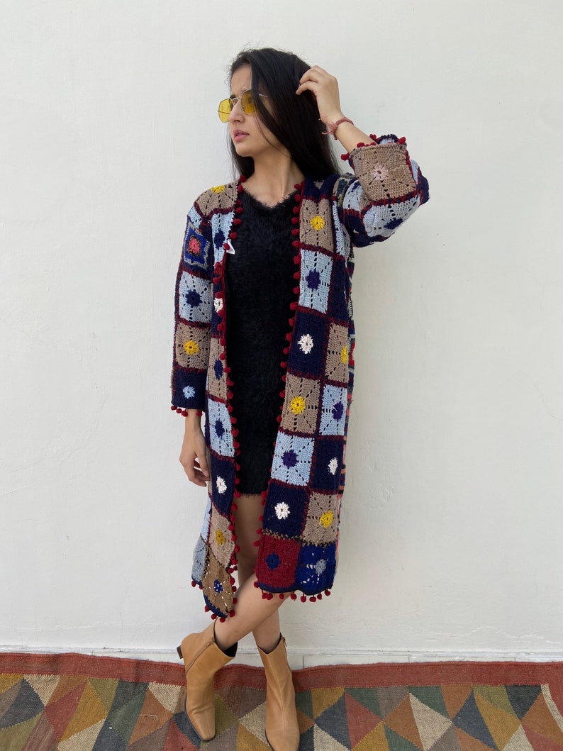 Long crochet cardigan / cardigan kimono / multicoloured crochet jacket / boho crochet festival coat image 2