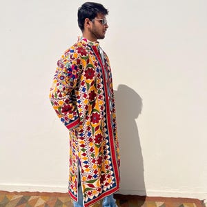 Unisex Quiltad flerfärgad blommig broderad dusterkappa med sherpafleecefoder / boho discojacka / unik festivalbohokappa bild 6