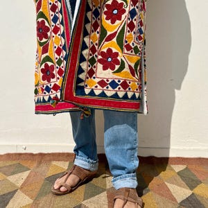 Unisex Quiltad flerfärgad blommig broderad dusterkappa med sherpafleecefoder / boho discojacka / unik festivalbohokappa bild 4
