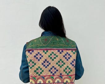 Chaqueta vaquera retro peculiar / Chaqueta vaquera festiva con parche bohemio / Chaqueta vaquera con adornos gitanos / Chaqueta de patchwork streetwear / Look vaquero Y2K