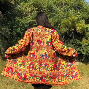 Quilted colourful coat for women, Hand stitched embroidered knee length tunic coat, bohemian festival coat, folk art vintage repurposed coat