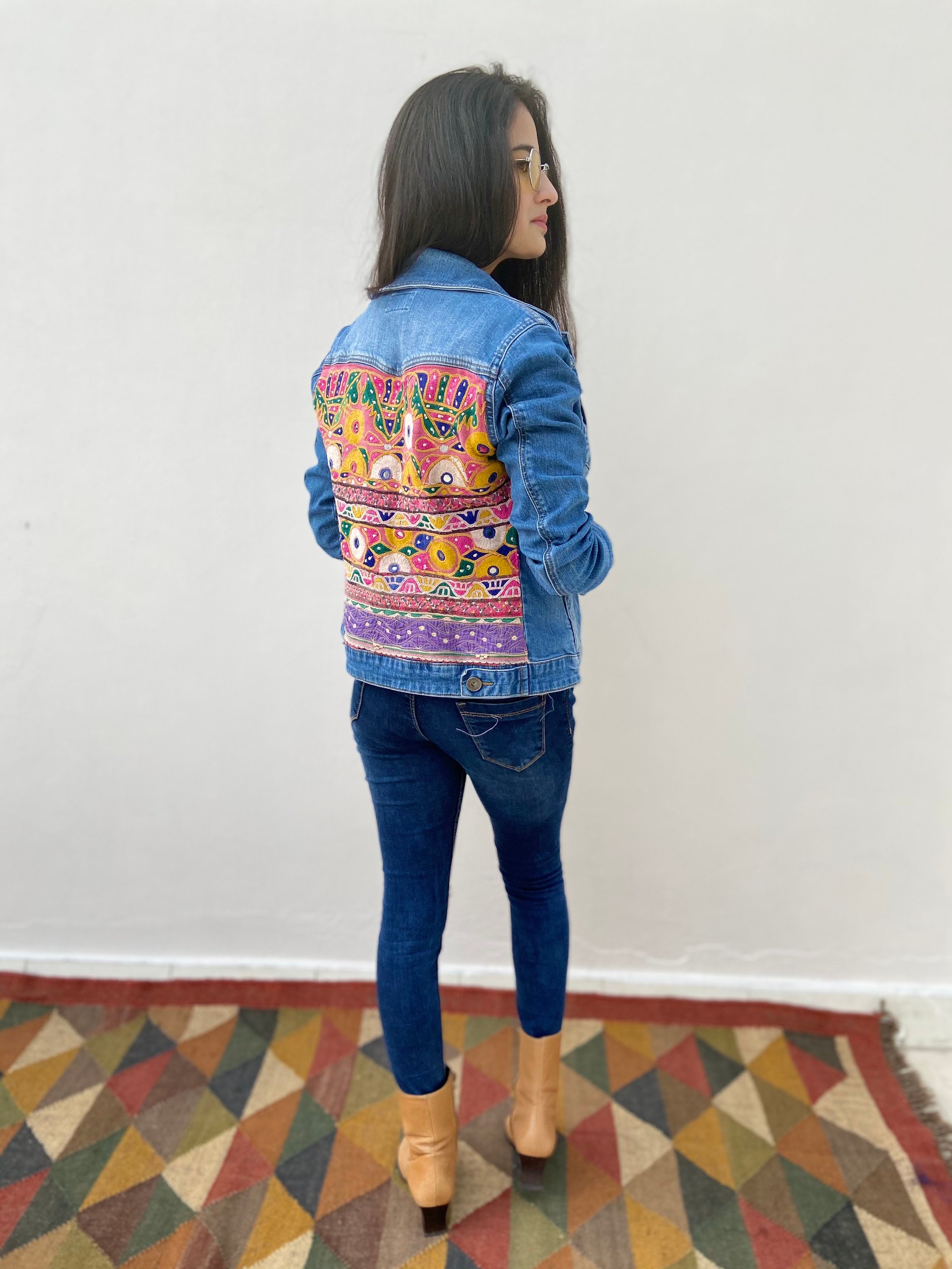 Patchwork Denim Jacket / Embroidered Jean Jacket / Boho