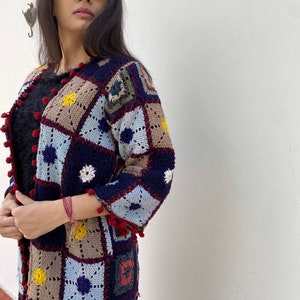 Long crochet cardigan / cardigan kimono / multicoloured crochet jacket / boho crochet festival coat image 6