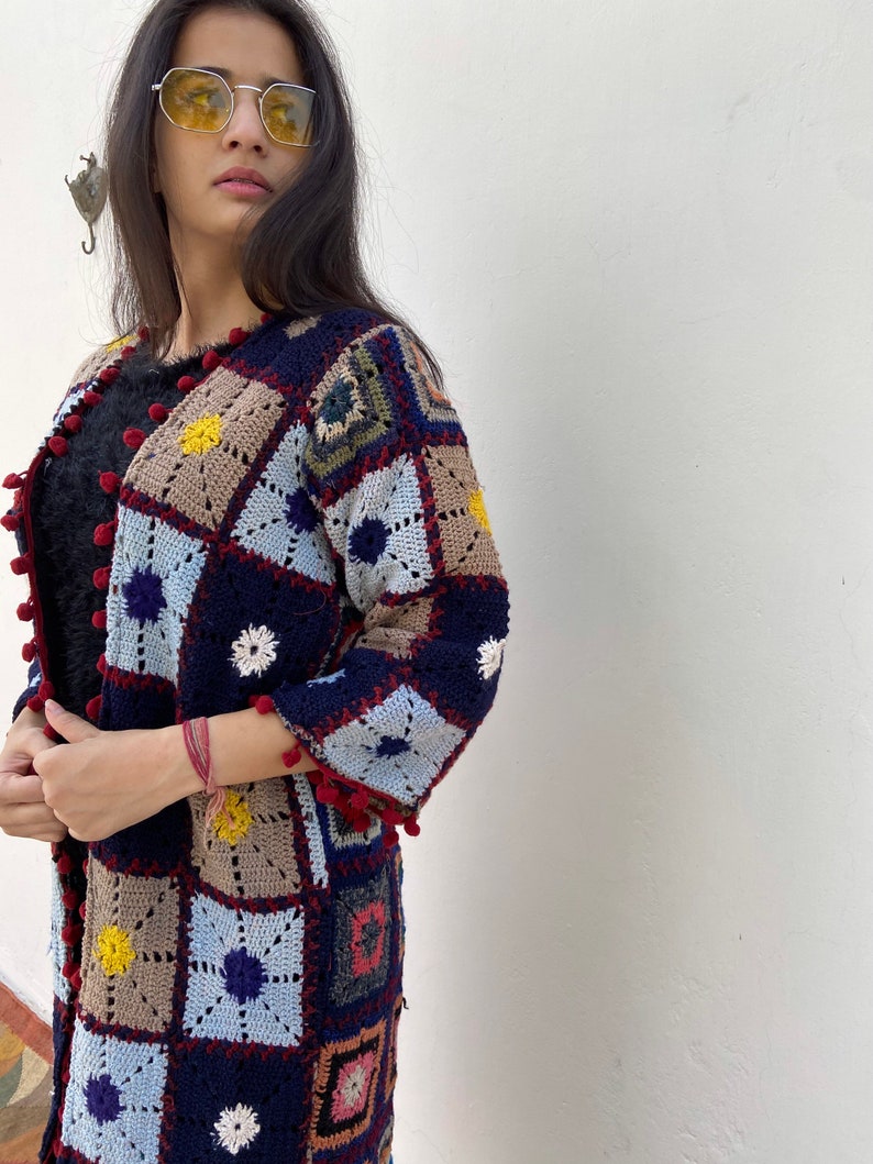 Long crochet cardigan / cardigan kimono / multicoloured crochet jacket / boho crochet festival coat image 6
