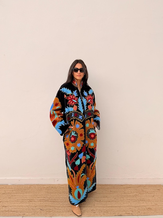 Embroidered Velvet Statement Coat | Maximalist Longline Luxury Outerwear