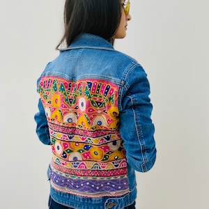 Patchwork Denim Jacket / embroidered jean jacket / boho unique jacket/ embellished jacket