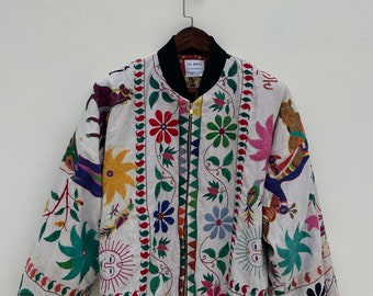 Unique bomber jacket / patterned vintage coat / embroidered hand made jacket / embellished mirrored jacket