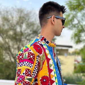 Indian embroidered coat, Boho duster coat, handmade jacket , bohemian coat men, festival jacket, patchwork quilted coat