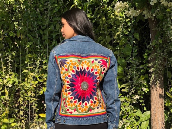 Embroidered Jean Jacket/ Over Sized Denim Jacket / Boho Jean