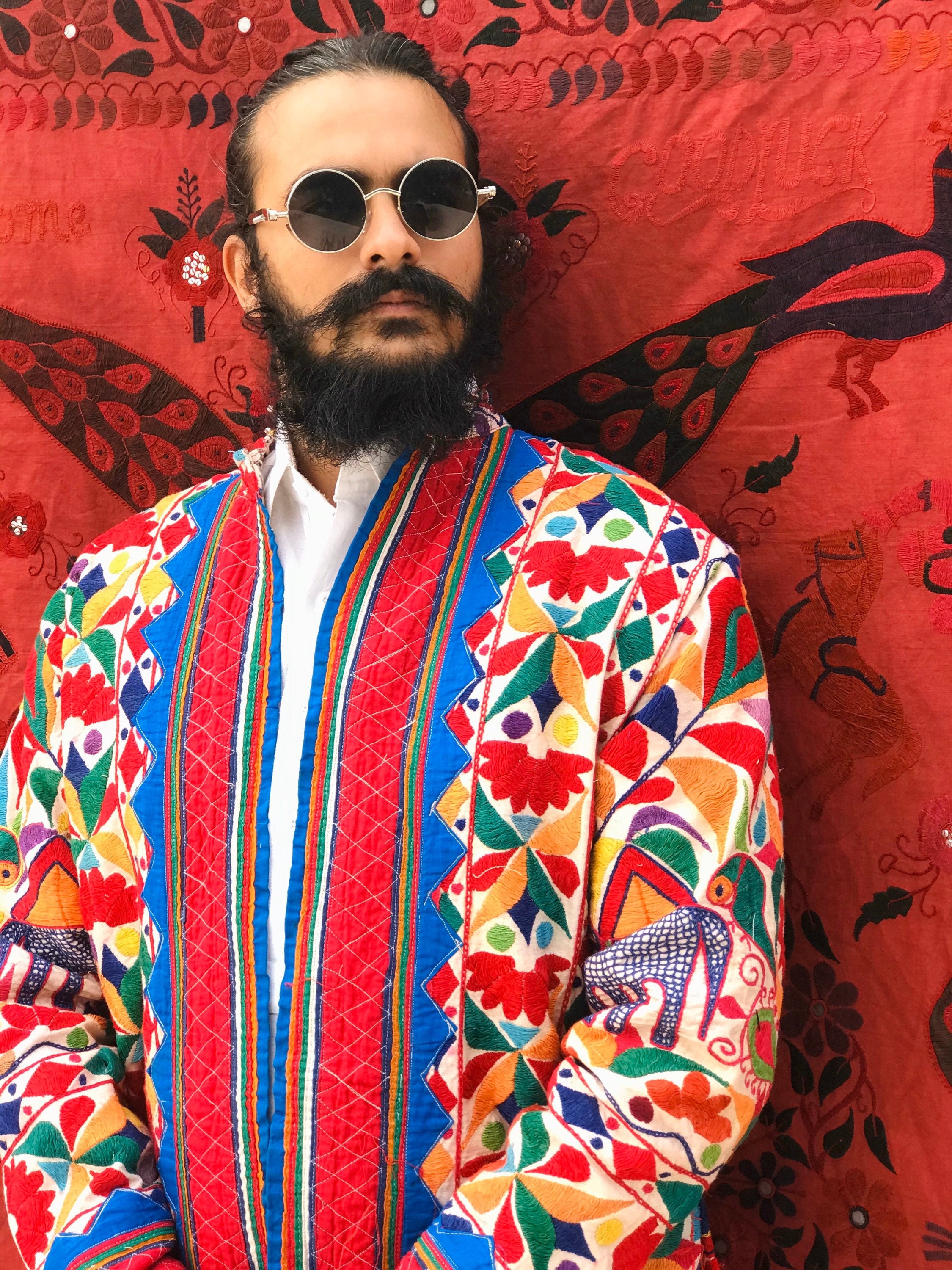 Patchwork jacket men / multicoloured embroidered coat / boho Etsy