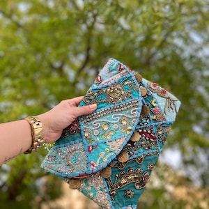 Beaded clutch Purse floral, Sequins pearls embellished bag