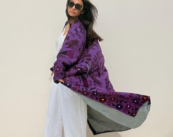 Lila boho dusterkappa / broderad lila unisex dusterkappa / maximalistisk festivaljacka / unik sommarjacka med hängande dusterkappa