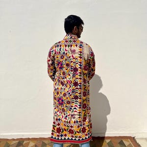 Unisex Quiltad flerfärgad blommig broderad dusterkappa med sherpafleecefoder / boho discojacka / unik festivalbohokappa bild 7