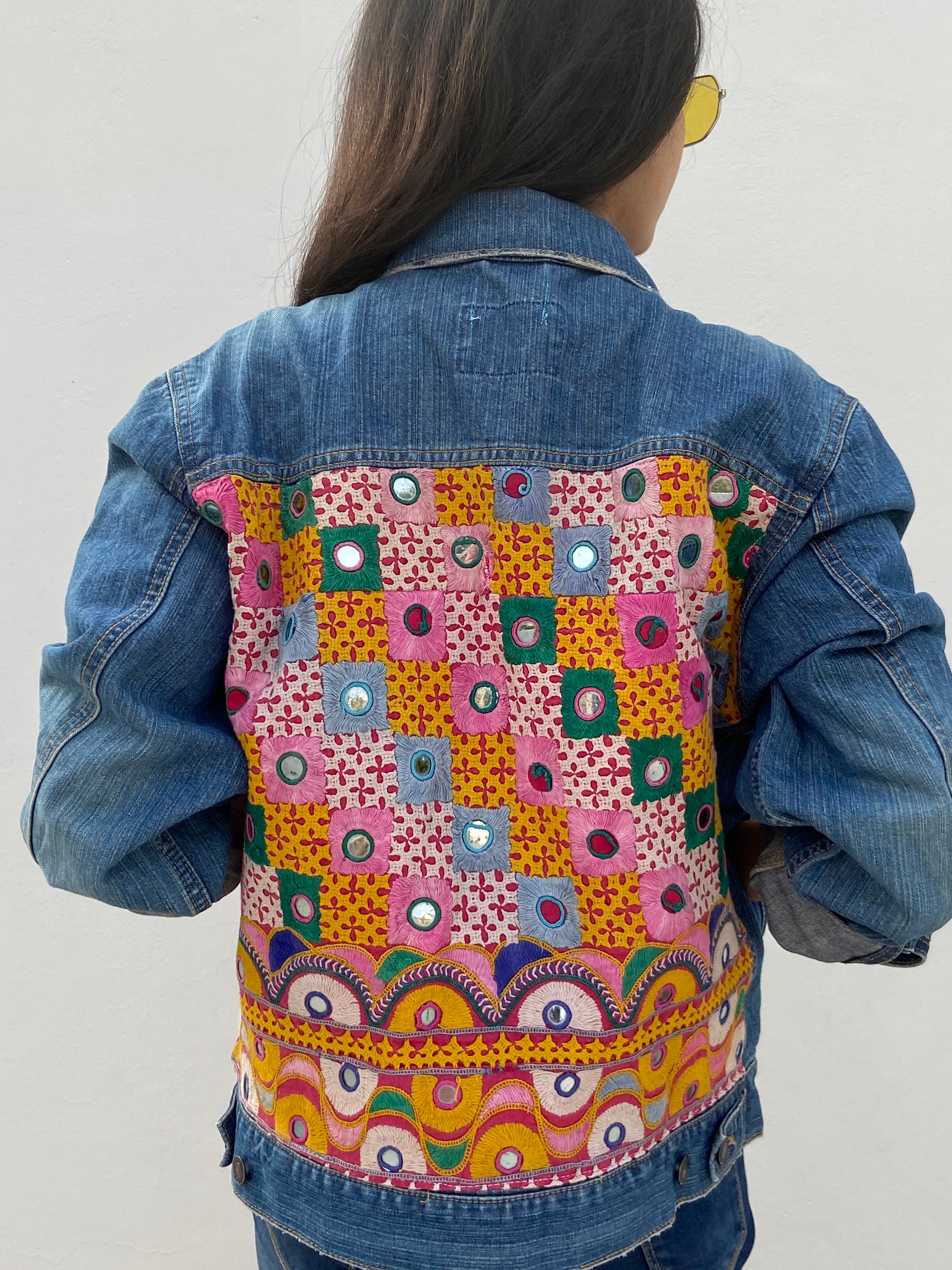 Rainbow Patchwork Denim Jacket / embroidered jean jacket / | Etsy