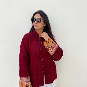 Embroidered wool coat/ Quilted coat for women / bohemian gypsy coat / tribal jacket / tie dye coat/ nomad organic shawl jacket image 4