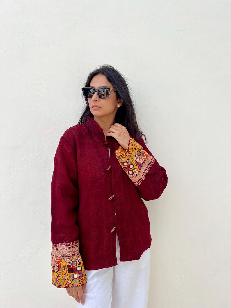 Embroidered wool coat/ Quilted coat for women / bohemian gypsy coat / tribal jacket / tie dye coat/ nomad organic shawl jacket image 4