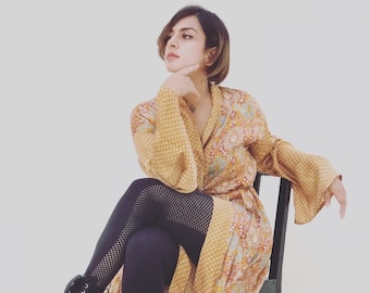 Kimono duster / loungewear / printed robe / floral cover up / cruise wear / satin kaftan / classy kaftan kimono