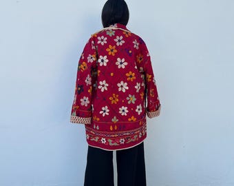 Crimson Archive Jacket – Rare Hand-Embroidered Vintage Textile, Collector’s Piece