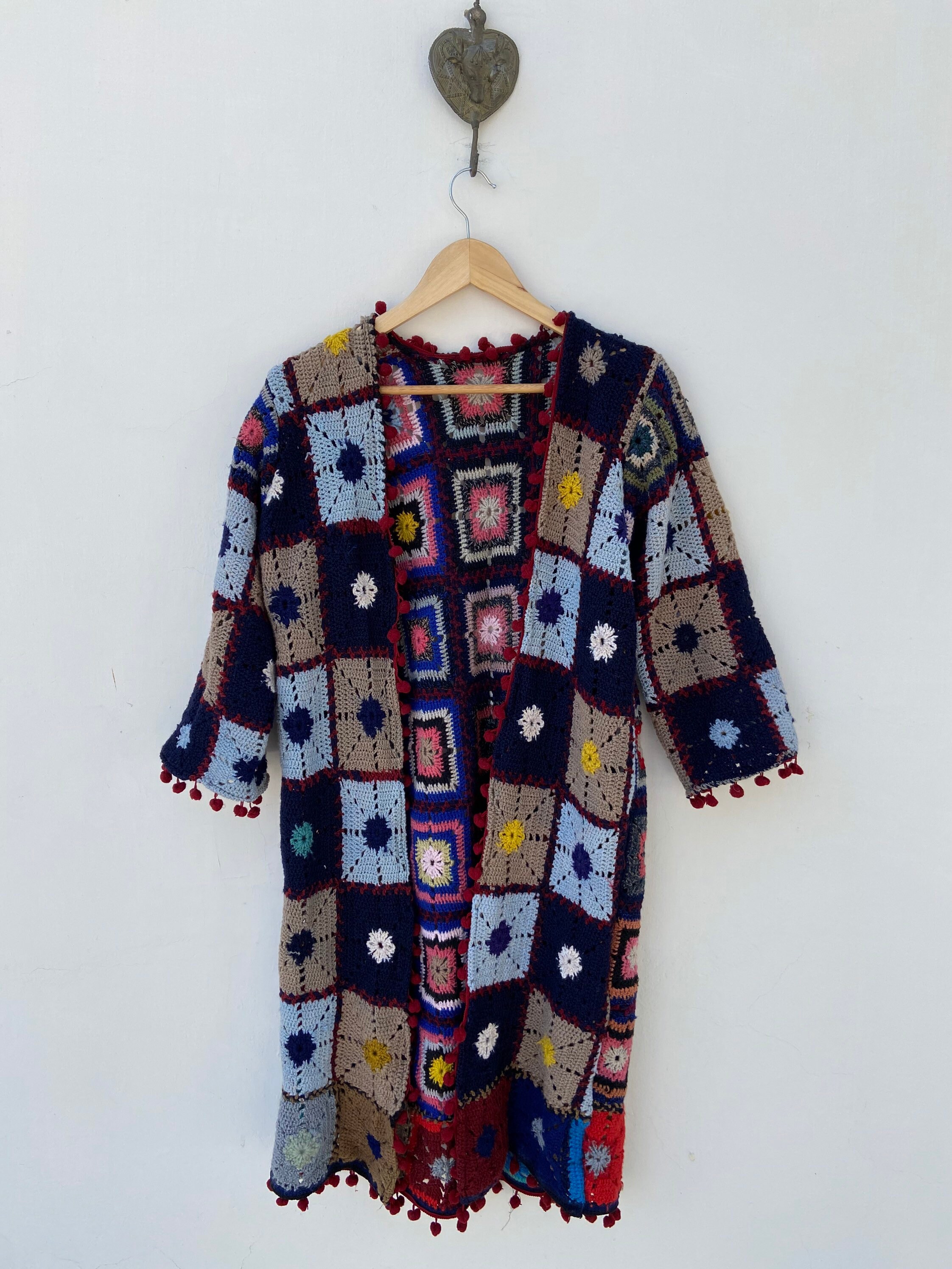 Long crochet cardigan / cardigan kimono / multicoloured | Etsy