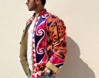 Autentisk folkkonst bomullsblommig jacka, handgjord jacka, boho kappa för kvinnor, festivaljacka, lapptäcke quiltad kappa