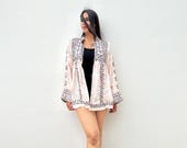 Baluchi peplum front tie top for women in floral print, festival boho chic outfit, burning man clothing, sustainable upcycled heritage blous