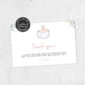 Carte remerciement anniversaire à imprimer | Citrouille blanche | Anniversaire 2 ans, 3 ans, 4  | A110