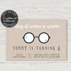 Anniversaire enfant | Invitation anniversaire garçon | Invitation à imprimer | Anniversaire sorcier | 8 ans, 9 ans, 10 ans