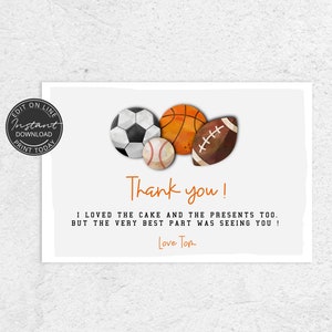 Carte remerciement anniversaire à imprimer | Anniversaire sports | Football, Basketball | A107