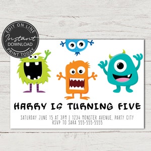 Invitation anniversaire monstres | Invitation à imprimer | Anniversaire garçon | 3 ans, 4 ans, 5 ans