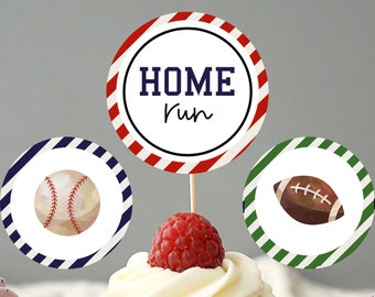 Cupcake Topper Cumpleaños Deportes | Decoración de cumpleaños de fútbol | Descarga instantánea | A107