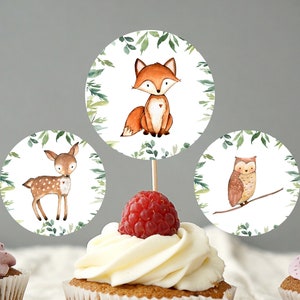 Woodland Birthday Cupcake Toppers | Woodland Birthday party decorations | Favor tags | INSTANT DOWNLOAD | A106