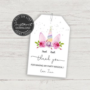 Carte remerciement anniversaire Licorne | Décoration anniversaire Licorne à télécharger et imprimer | A104