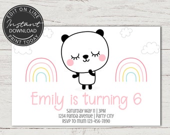 Panda birthday invitation | Party invitation | INSTANT DOWNLOAD | Editable, printable invitation | Animal birthday invite