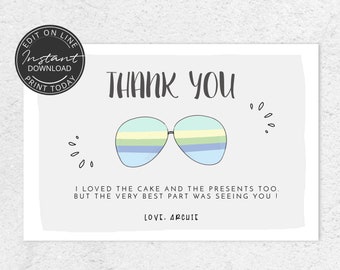 Two cool birthday thank you card | INSTANT DOWNLOAD | Editable printable card
