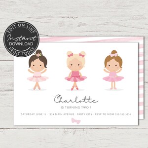 Dance invitation | Ballerina birthday invitation | INSTANT DOWNLOAD | Editable, printable template | Dance party | Pink invitation