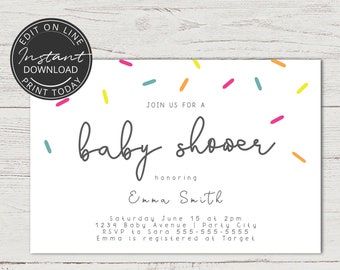 Baby shower invitation | Baby Sprinkle Invitation | INSTANT DOWNLOAD | Editable, printable invitation | Rainbow invitation | A109