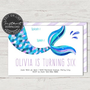 Mermaid invitation | INSTANT DOWNLOAD | Editable invitation | Mermaid tail