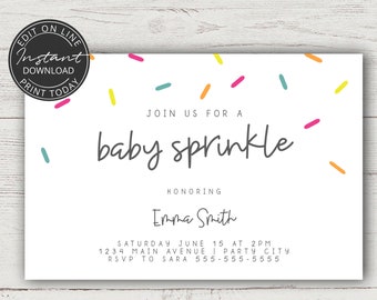 Baby Sprinkle Invitation | Rainbow Baby shower invitation | INSTANT DOWNLOAD | Editable, printable invitation | A109