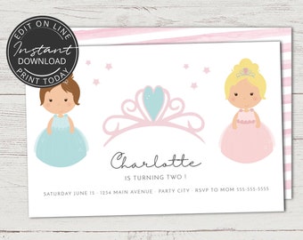 Princess invitation INSTANT DOWNLOAD | Editable, printable template | Fairytale | Princess crown