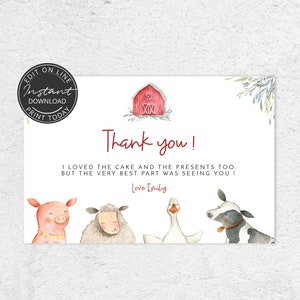 Carte remerciement anniversaire ferme à imprimer | Animaux de la ferme | Anniversaire 2 ans, 3 ans, 4 ans | A101