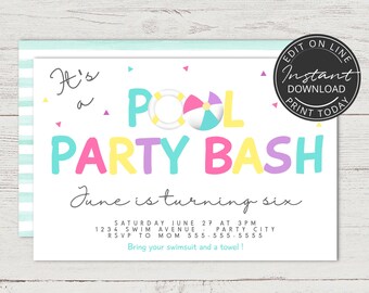 Pool birthday party invitation | INSTANT DOWNLOAD | Swimming birthday | Pool party