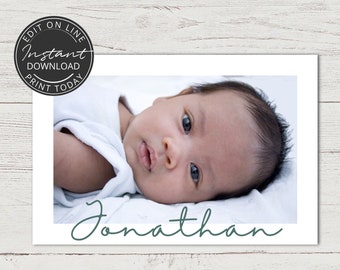 Printable baby birth announcement card with photo | Baby boy or baby girl | INSTANT DOWNLOAD