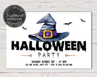 Halloween invitations INSTANT DOWNLOAD | Halloween party invitation | Witches' hat