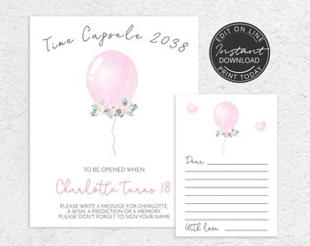 First birthday decorations | Birthday time capsule | INSTANT DOWNLOAD | Pink Balloon