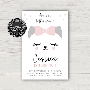 Cat birthday invitation | Kitty cat birthday invitation | DIGITAL DOWNLOAD