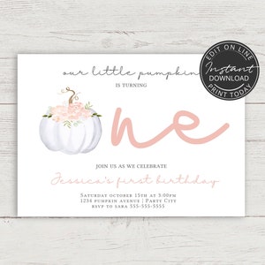Pumpkin First Birthday Invitation INSTANT DOWNLOAD | Printable & editable template | A110