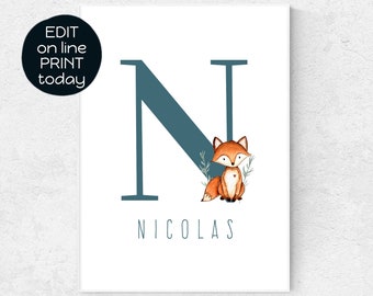 Woodland nursery prints boy | DIGITAL DOWNLOAD | Fox nursery decor | Personalized baby gift