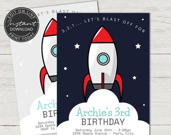 Astronaut Invitation INSTANT DOWNLOAD | Outer Space Party Invite | Rocket Ship