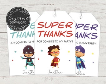 Superhero thank you tags | Superhero favor tags | Gift tags | INSTANT DOWNLOAD | Editable template